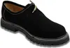 Seitenansicht klassischer bayerischer schwarzer Lederschuhe mit Blockabsatz und Gummisohle. Weiches Innenleder unterstreicht das traditionelle Design. Unverzichtbar für die klassische deutsche Tracht.