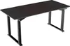 A black adjustable standing desk with dark brown accents on the tabletop, shown from a slightly elevated front-left angle against a white background. Produktbild-Vorschau