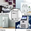 A collage of four different kitchen appliances: coffee/tea machines, water dispensers, refrigerators, and ice makers, with a central inset image of a water dispenser pump. Produktbild-Vorschau