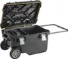 A black mobile montagebox with its lid open, showing the interior compartments. The box is on wheels and has a retractable handle. Anteprima dell’immagine prodotto