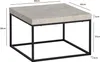 A square coffee table with a stone-look top and black metal legs, shown with dimensions indicated by text and lines. Anteprima dell’immagine prodotto