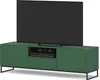 A green TV stand with a television on top, and electronic devices on the shelf. Produktbild-Vorschau
