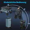 Collage showing the steps to fold and store a wagon. Voir les images du produit