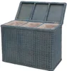 A blue wicker laundry sorter with three compartments and a hinged lid, shown against a white background. Produktbild-Vorschau