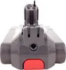 A close-up, front-facing view of a gray battery pack with a red release button. Voir les images du produit