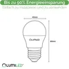 Diagram of an LED light bulb with dimensions and marketing text. Produktbild-Vorschau