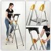 A woman is using a step ladder, with close-up shots of the ladder's features. Podgląd zdjęcia produktu