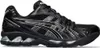 A studio shot of a single black ASICS running shoe. Produktbild-Vorschau