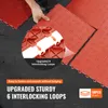 A hand is shown connecting red interlocking floor tiles. A close-up inset highlights the interlocking mechanism. Text overlays describe the product's features. Náhled obrázku produktu