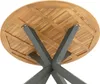 The underside of a round wooden table with a metal base. Produktbild-Vorschau