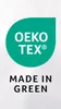 A green circle with white text 'OEKO TEX' and a smaller 'R' symbol, below which is black text 'MADE IN GREEN'. Produktbild-Vorschau