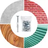 A collage of different materials and fasteners, with a central focus on screws and wall anchors. Voir les images du produit