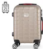 A gold suitcase with black and red accents, shown from the front and slightly to the side, on a white background. An icon of a suitcase with an airplane inside is visible on the left. Anteprima dell’immagine prodotto