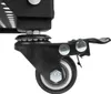 A close-up view of a black caster wheel with a brake mechanism attached to a black metal frame. Produktbild-Vorschau