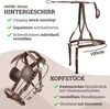 A product image showing a horse's bridle and harness with descriptive text and measurements. Produktbild-Vorschau