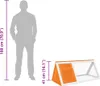 A diagram showing the dimensions of a small animal hutch next to a silhouette of a person for scale. Anteprima dell’immagine prodotto