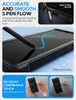 A close-up of a smartphone case with an S Pen drawing on the screen, and inset images showing the S Pen access and touch responsiveness. Produktbild-Vorschau