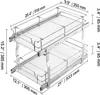 A two-tier pull-out cabinet organizer with dimensions labeled. Podgląd zdjęcia produktu