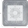 A square shower head with LED lights and measurement indicators. Produktbild-Vorschau