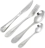 A set of four stainless steel cutlery items, including a knife, fork, and two spoons of different sizes, arranged diagonally on a white background. Produktbild-Vorschau