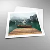 Poster - Poster ohne Rahmen - Berge See Boot - 50x50 cm - Produktbild-Vorschau 3