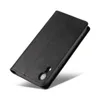 A black leather flip phone case is shown against a white background. Produktbild-Vorschau