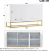 A technical drawing and dimensions of a white sideboard with a gold metal frame. Anteprima dell’immagine prodotto