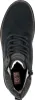 A top-down view of a single blue leather boot with laces and a shearling lining. Voir les images du produit