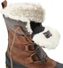 Close-up view of the top part of a brown winter boot with white fur lining. Anteprima dell’immagine prodotto