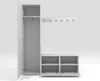 A white hallway furniture set with a tall cabinet, a bench with shoe storage, and a wall-mounted coat rack. Náhľad obrázku produktu