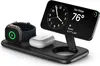A black wireless charging pad with an Apple Watch, AirPods, and an iPhone displaying weather information. Voir les images du produit