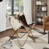 Fauteuil Butterfly brun et blanc Véritable peau de vache Voir les images du produit 2