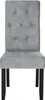 A single gray upholstered dining chair with tufted back and black wooden legs, shown from the front on a white background. Produktbild-Vorschau