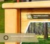 Close-up of a wooden raised garden bed with text overlays highlighting its features and a picture of a forest. Náhled obrázku produktu