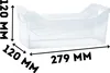 A transparent plastic storage container with dimensions indicated by text and arrows. Anteprima dell’immagine prodotto