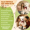 A collage of images showing a large white teddy bear with a red bow, with text highlighting its features. Anteprima dell’immagine prodotto