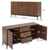 Two views of a wooden sideboard with dimensions indicated by measurement lines and text. Anteprima dell’immagine prodotto