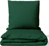 A folded dark green duvet cover and a pillowcase are neatly arranged on a white background. Produktbild-Vorschau