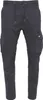 A pair of dark-colored cargo pants with a drawstring waist and pockets. Voir les images du produit
