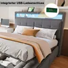 Flieks Lit hydraulique rembourré 160x200cm avec USB & LED, Voir les images du produit 3