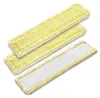 Three yellow microfiber mop pads are arranged diagonally on a white background. The top two pads are stacked, and the bottom pad is slightly separated and angled. Produktbild-Vorschau