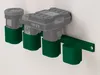A wall-mounted holder for power tool batteries, with three batteries attached. Produktbild-Vorschau