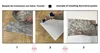A three-panel image demonstrating the installation of decorative wall panels, showing cutting, applying adhesive, and mounting. Náhled obrázku produktu