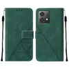 A green flip leather phone case for a Motorola Moto G84 is shown open, with the front and back views displayed side-by-side on a white background. Produktbild-Vorschau