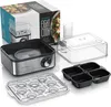 A collection of kitchen appliances for cooking eggs, including a steamer, egg holder tray, and cooking cups, presented with packaging in the background. Produktbild-Vorschau