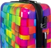 Close-up view of the top corner of a colorful suitcase. Produktbild-Vorschau