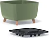 A green planter with brown legs and a black insert are shown against a white background. Voir les images du produit
