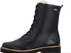 A black lace-up boot with a white fluffy lining. Náhled obrázku produktu