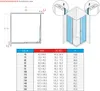 A diagram showing installation dimensions and a table with size specifications for a shower cabin. Produktbild-Vorschau