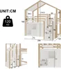 Diagrams and measurements of a house-shaped bunk bed. Voir les images du produit